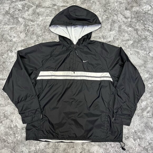Vintage Nike Jacket Anoark Windbreaker Mens XL Black Swoosh Logo Striped READ - Picture 1 of 8